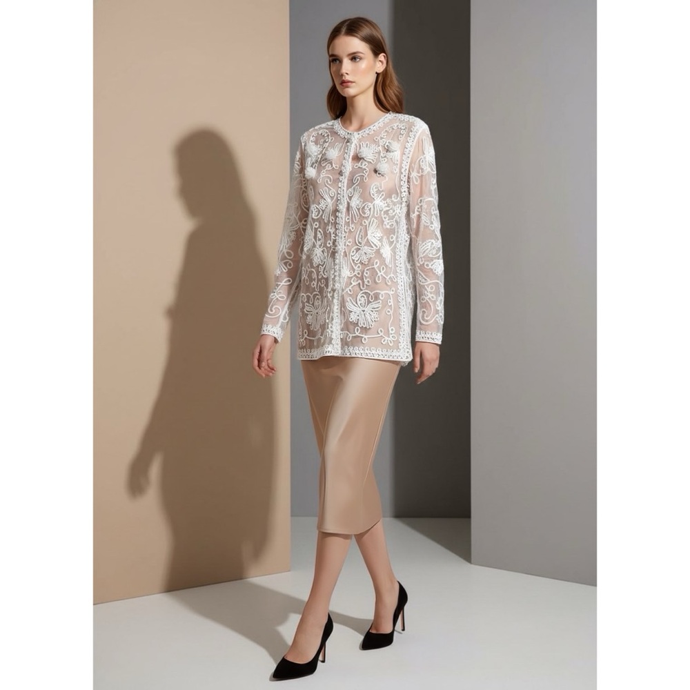 Elegant White Lace Blouse Top Cardigan